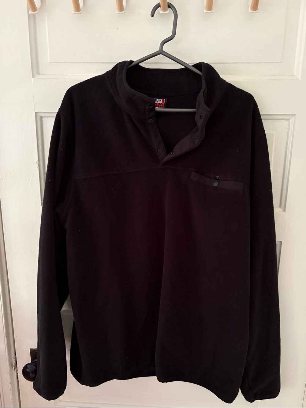 32 Degrees Black Snap-Front Fleece Pullover Sweatshirt